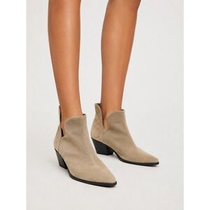 Zara Tan Suede Pointed Toe Ankle Boots Side Slit Block Heel Size 41 11